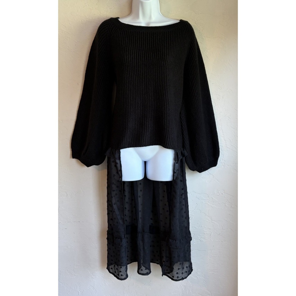 Three Of Something Black Sweater Dress S Train Sheer Dark Romantic Goth Edgy Alt